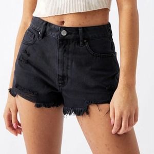 Love Tree Black High-Waist Raw Hem Shorts SM MED